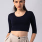 Long Sleeve Scoop Round Neck Crop top with in built bra padding