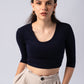 Long Sleeve Scoop Round Neck Crop top with in built bra padding