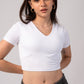 Short Sleeve V-Neck Crop Top with in built bra padding 