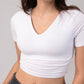 Short Sleeve V-Neck Crop Top with in built bra padding 