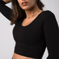 Long Sleeve Scoop Round Neck Crop top with in built bra padding