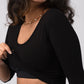 Long Sleeve Scoop Round Neck Crop top with in built bra padding