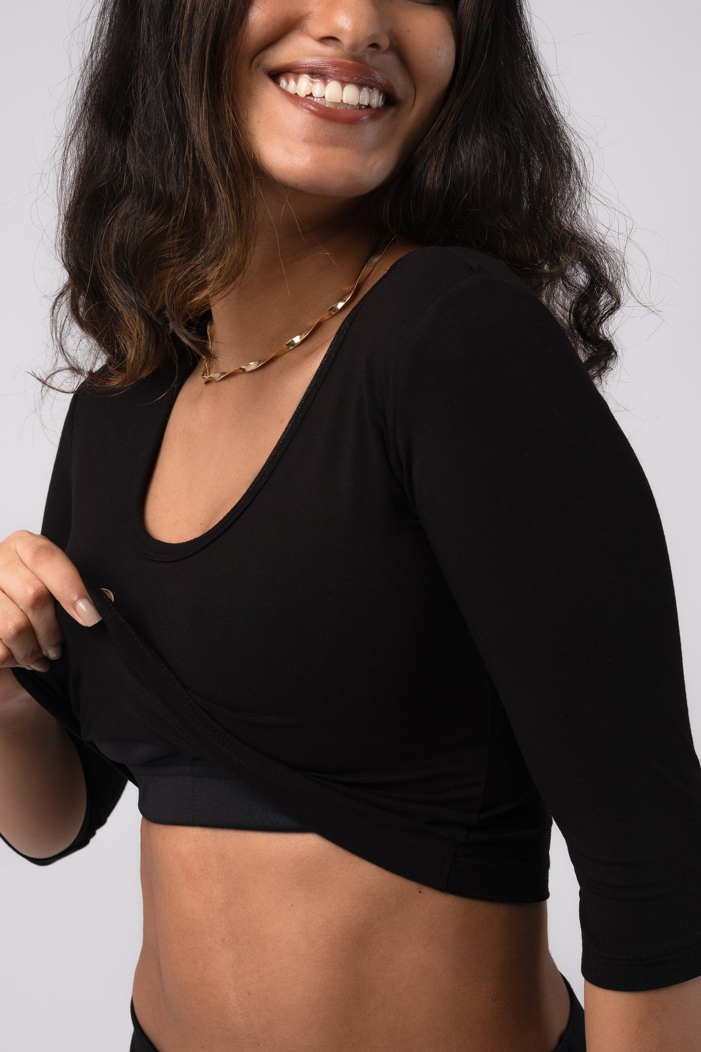 Long Sleeve Scoop Round Neck Crop top with in built bra padding