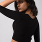 Long Sleeve Scoop Round Neck Crop top with in built bra padding