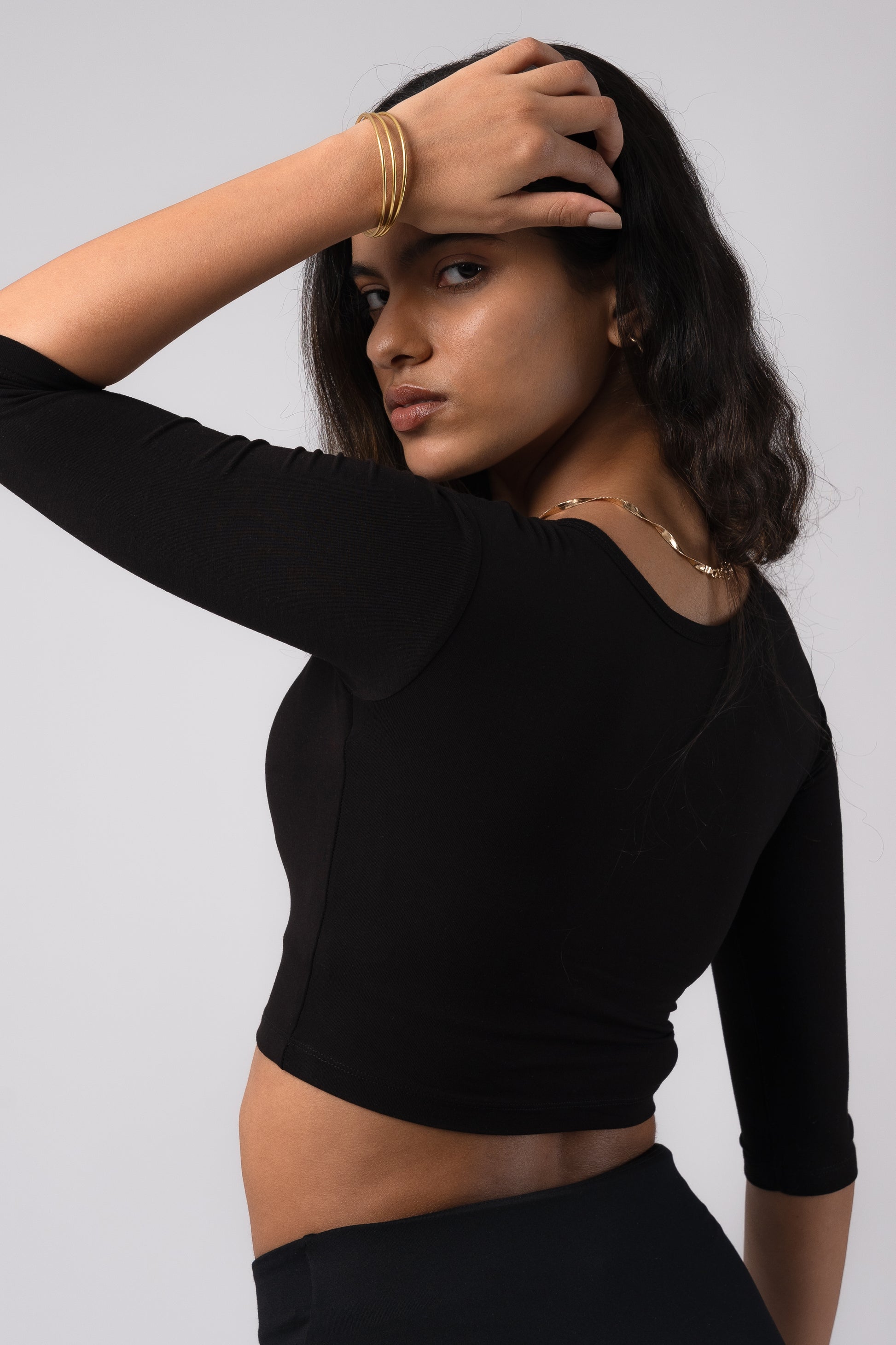 Long Sleeve Scoop Round Neck Crop top with in built bra padding