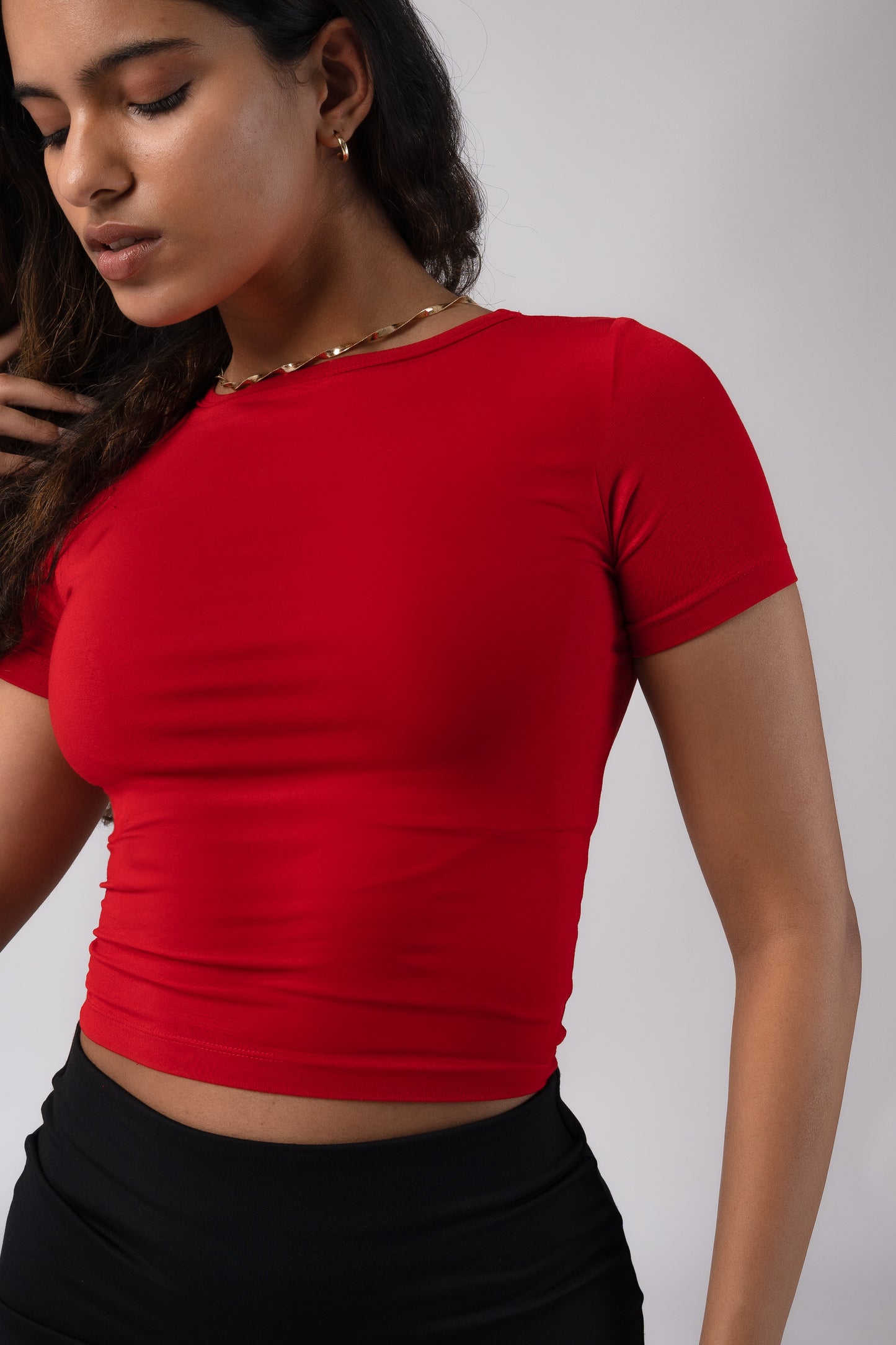 Short Sleeve Round Neck Crop Top with in built bra padding 