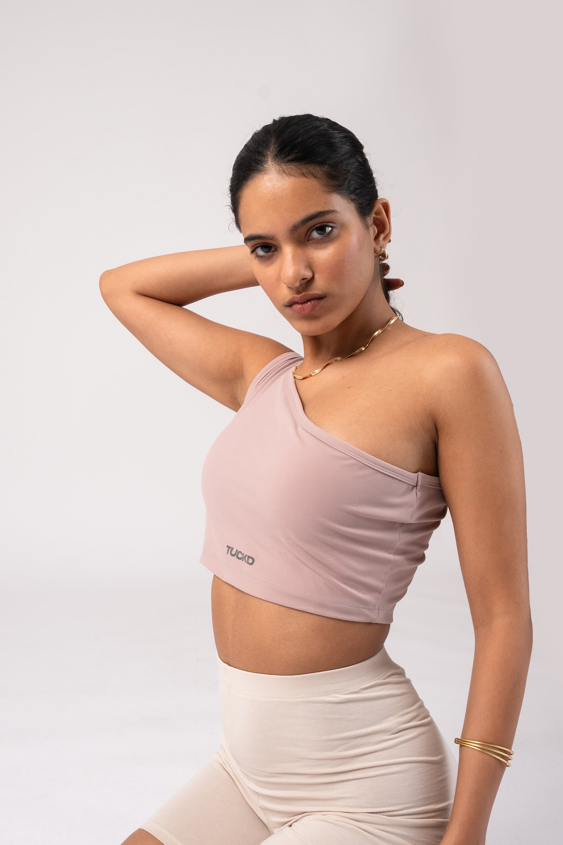 Sleeveless One Shoulder Crop Top Activewear with in built bra padding